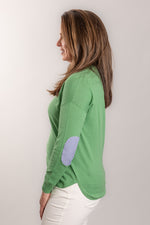 Load image into Gallery viewer, Mint Green Cotton Cashmere Swing w B/W Stripe Patch
