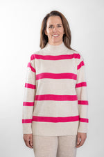 Load image into Gallery viewer, Oatmeal &amp; Bright Pink Polo Neck
