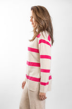 Load image into Gallery viewer, Oatmeal &amp; Bright Pink Polo Neck
