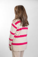 Load image into Gallery viewer, Oatmeal &amp; Bright Pink Polo Neck
