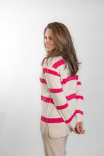 Load image into Gallery viewer, Oatmeal &amp; Bright Pink Polo Neck
