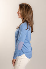 Load image into Gallery viewer, Blue Cotton Cashmere Swing w B/W Stripe Patch
