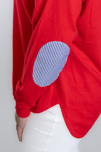 Red Cotton Cashmere Swing w B/W Stripe Patch