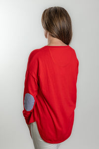 Red Cotton Cashmere Swing w B/W Stripe Patch