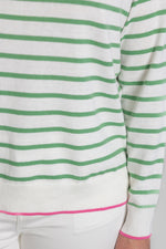 Load image into Gallery viewer, White and Mint Stripe Cotton Cashmere Crew
