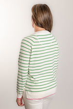 Load image into Gallery viewer, White and Mint Stripe Cotton Cashmere Crew
