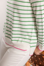 Load image into Gallery viewer, White and Mint Stripe Cotton Cashmere Crew
