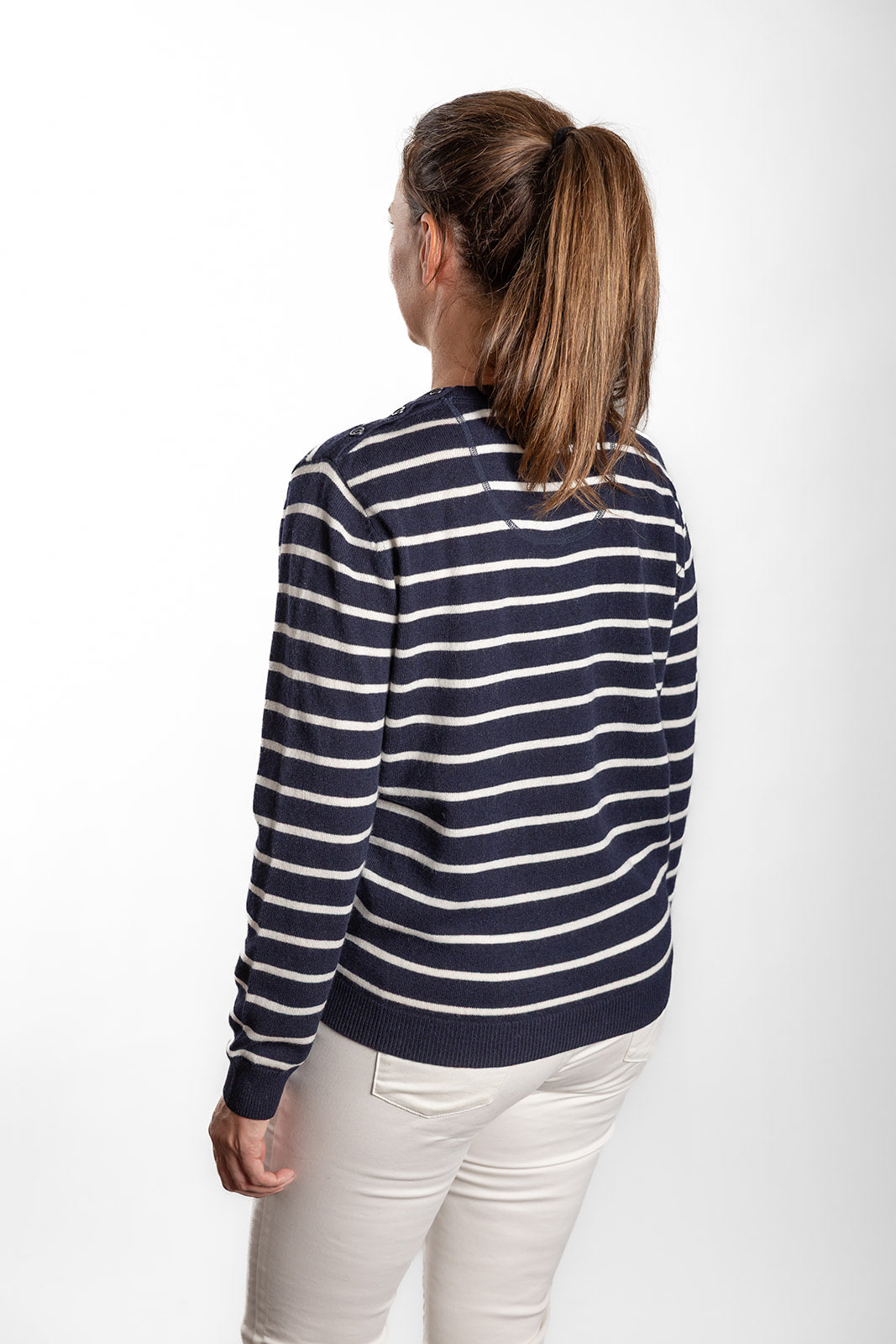 Navy and White Breton Crew