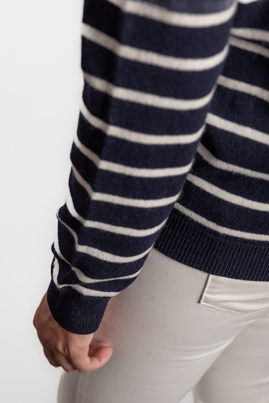 Navy and White Breton Crew