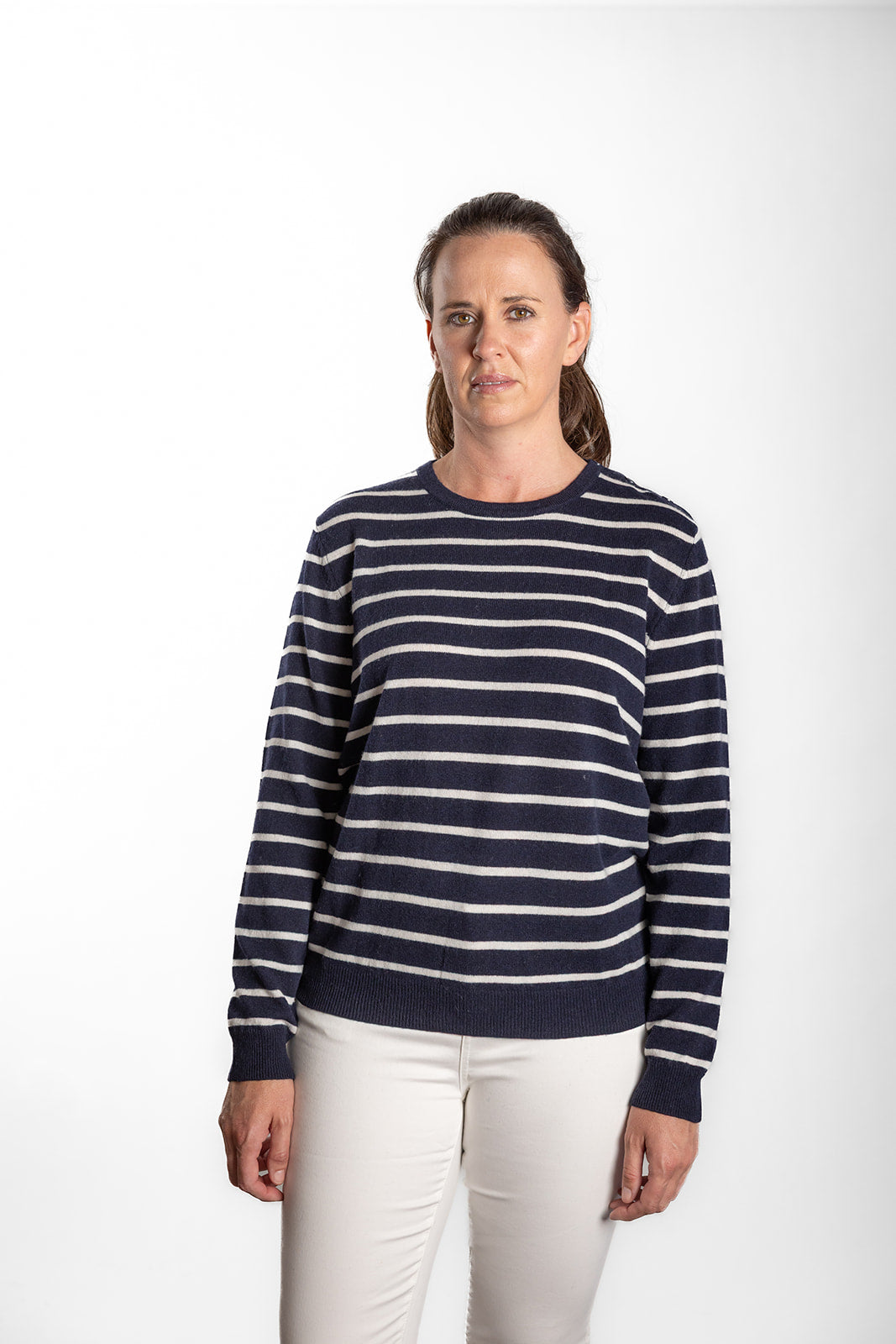 Navy and White Breton Crew