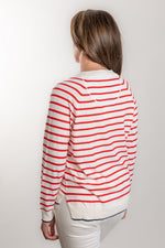 Load image into Gallery viewer, White and Red Stripe Cotton Cashmere Crew
