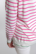 Load image into Gallery viewer, White and Pink Stripe Cotton Cashmere Crew
