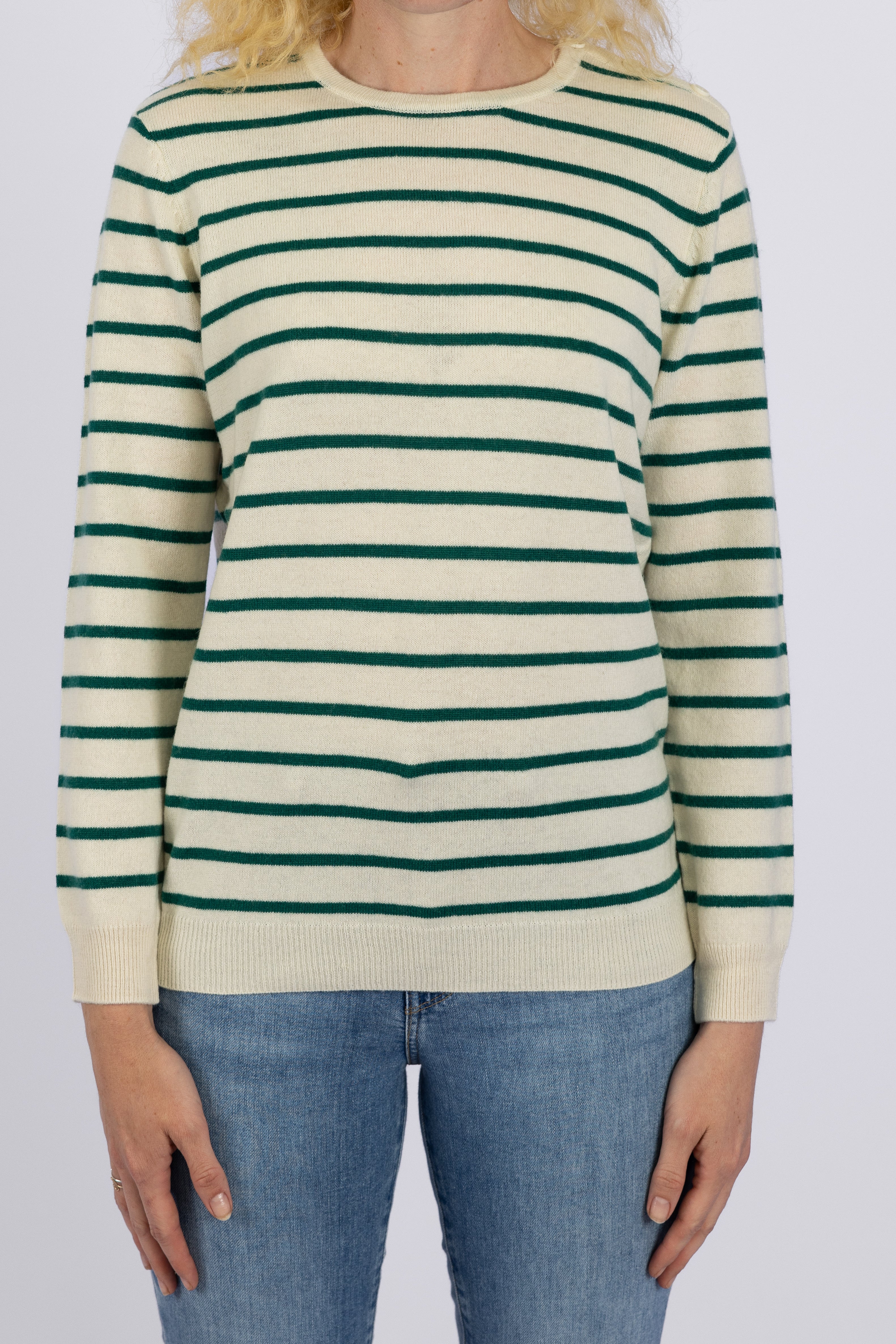 Green and clearance white striped jumper