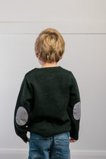 Load image into Gallery viewer, Forest Green Freddie Crew Neck Jumper with Blue and White Stripe Patches
