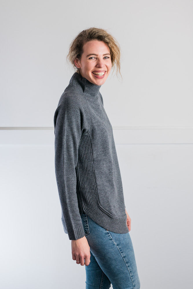 Steel Grey Funnel Neck Jumper