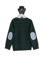 Load image into Gallery viewer, Forest Green Freddie Crew Neck Jumper with Blue and White Stripe Patches
